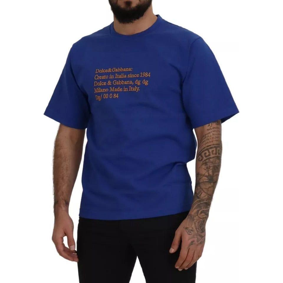 تي شيرت Dolce &amp; Gabbana أزرق بطبعة شعار من القطن