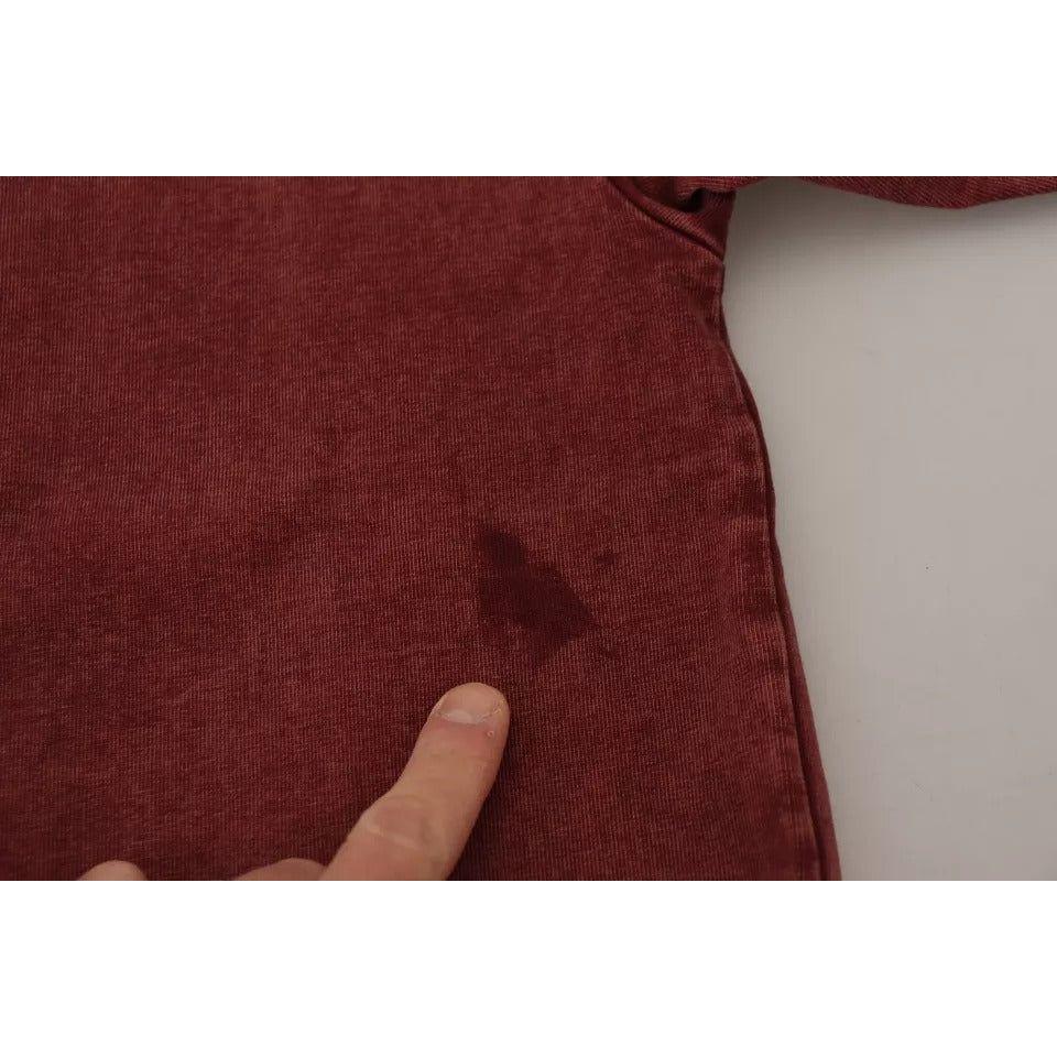 تي شيرت Dolce &amp; Gabbana Maroon Printed Crewneck من القطن