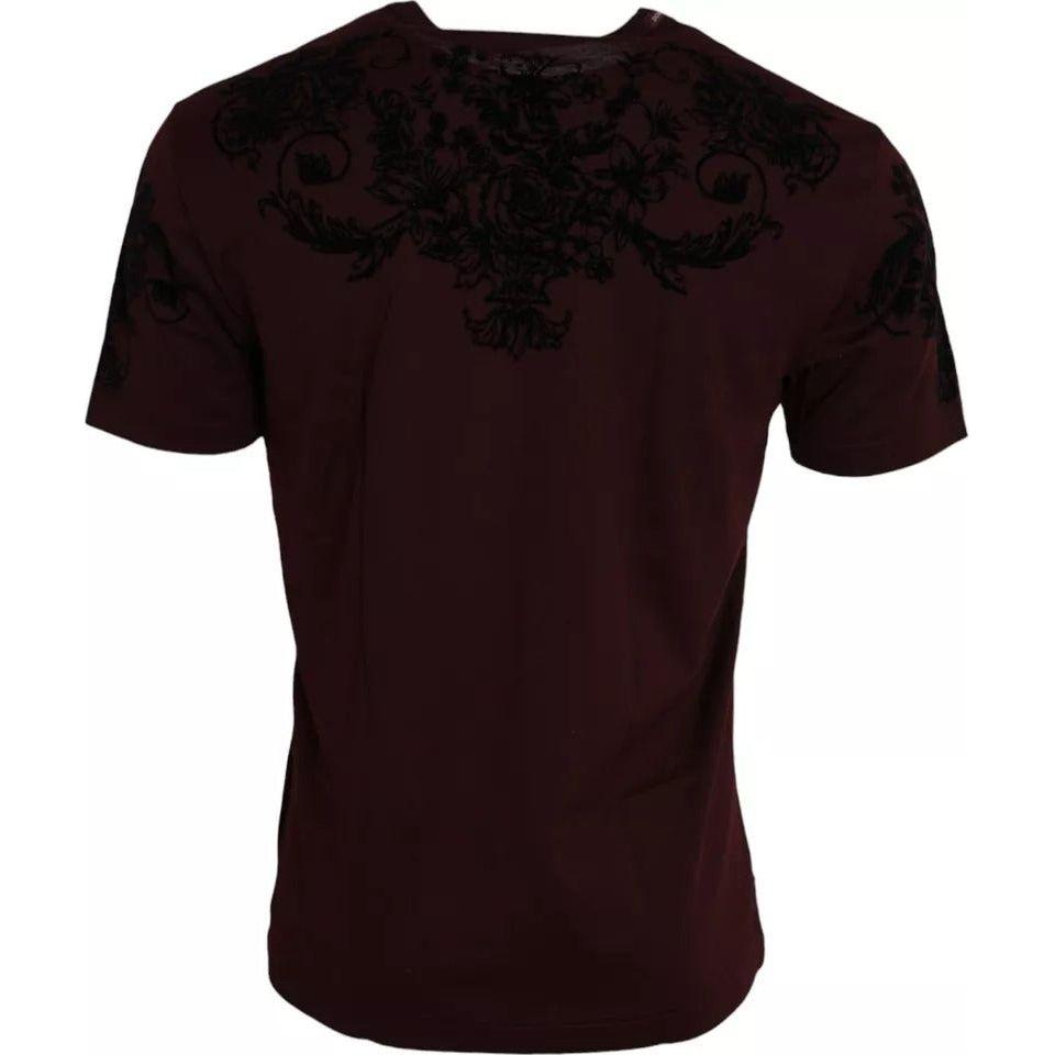 تي شيرت رجالي من Dolce &amp; Gabbana Maroon DG Crown Floral Crewneck