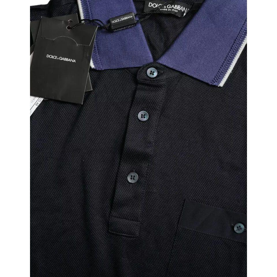 تي شيرت بولو دولتشي آند غابانا أزرق داكن بأكمام قصيرة وياقة