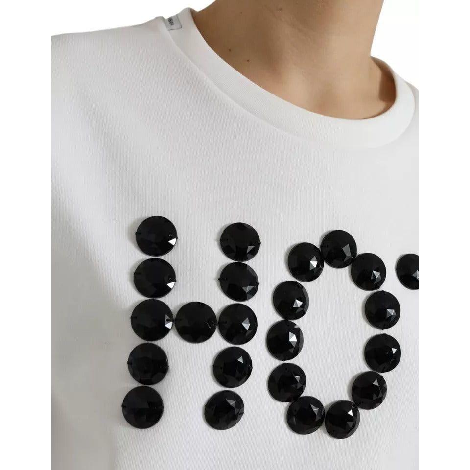 تي شيرت Dolce &amp; Gabbana أبيض قطني أسود HOT Crystal Top