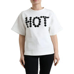Dolce & Gabbana White Cotton Stretch Black HOT Crystal T-shirt TSH99918-XS