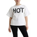 Dolce & Gabbana White Cotton Stretch Black HOT Crystal T-shirt TSH99918-XS