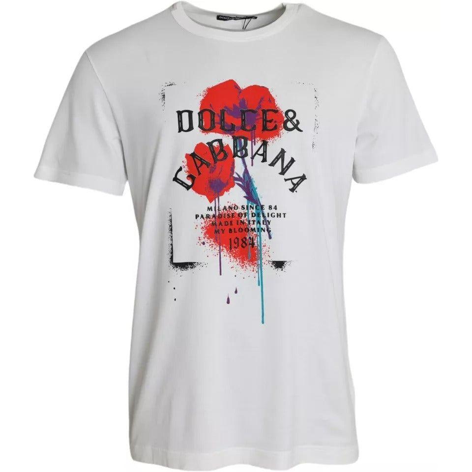 Dolce & Gabbana White Logo Floral Cotton Crew Neck T-shirt TSH851967-50