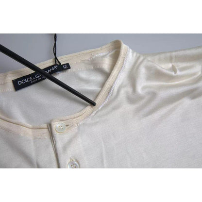 Dolce & Gabbana White Short Button Closure Silk Top T-shirt