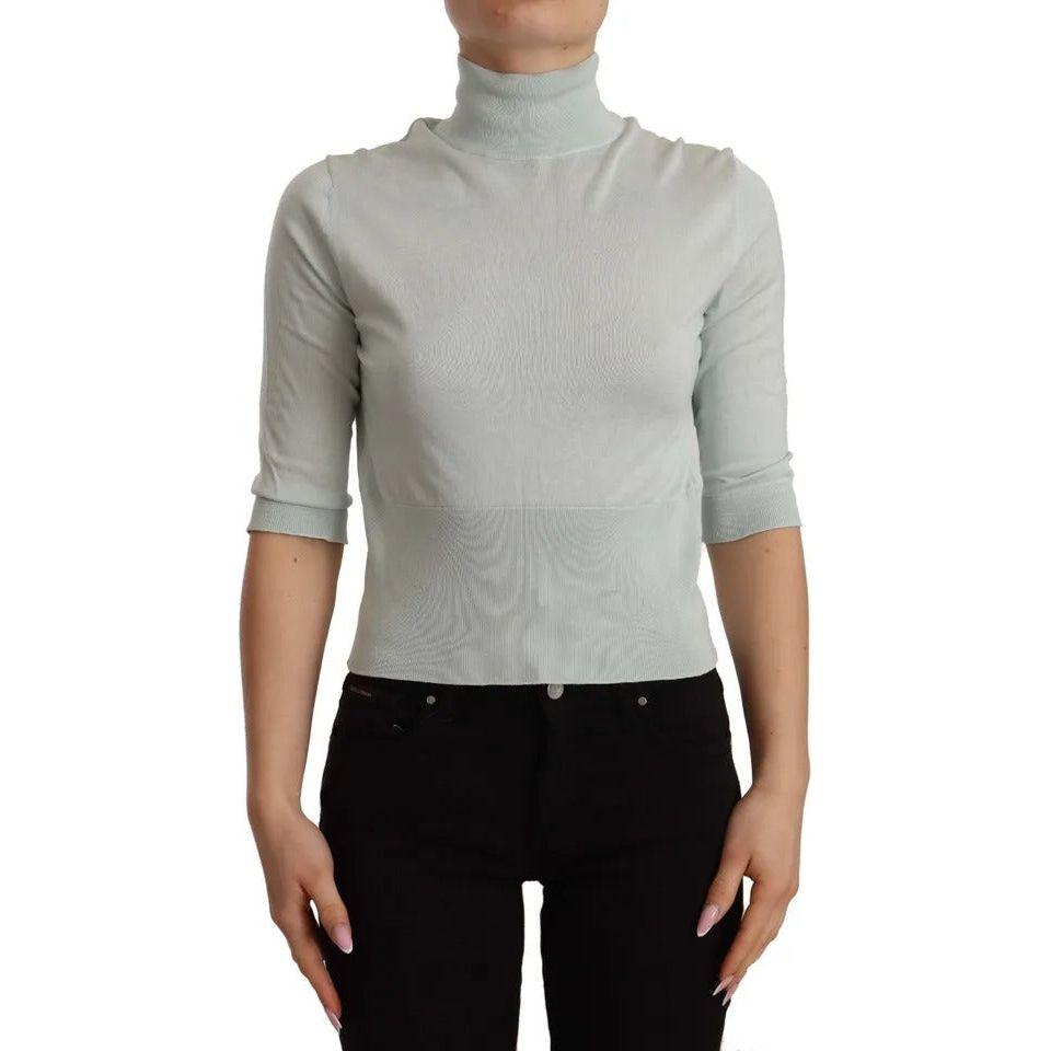 بلوزة من الحرير بأكمام 3/4 وياقة مدورة من دولتشي آند غابانا باللون الأخضر النعناعي