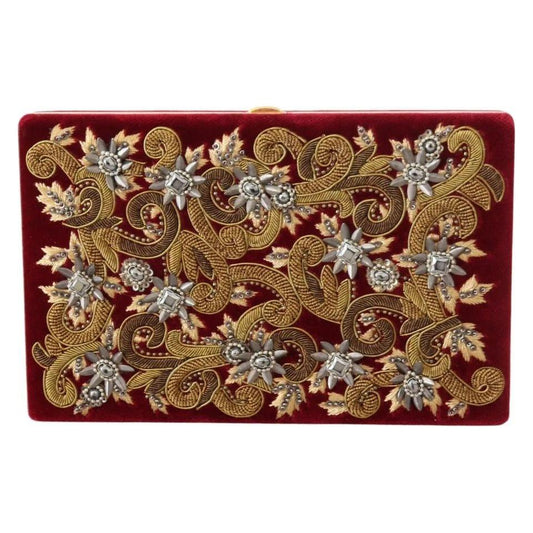 Dolce & Gabbana Red Velvet Gold Frame Clutch Evening Party Purse Bag Dolce & Gabbana Saddle Brown