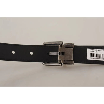Dolce & Gabbana Black Calf Leather Vintage Logo Metal Buckle Belt