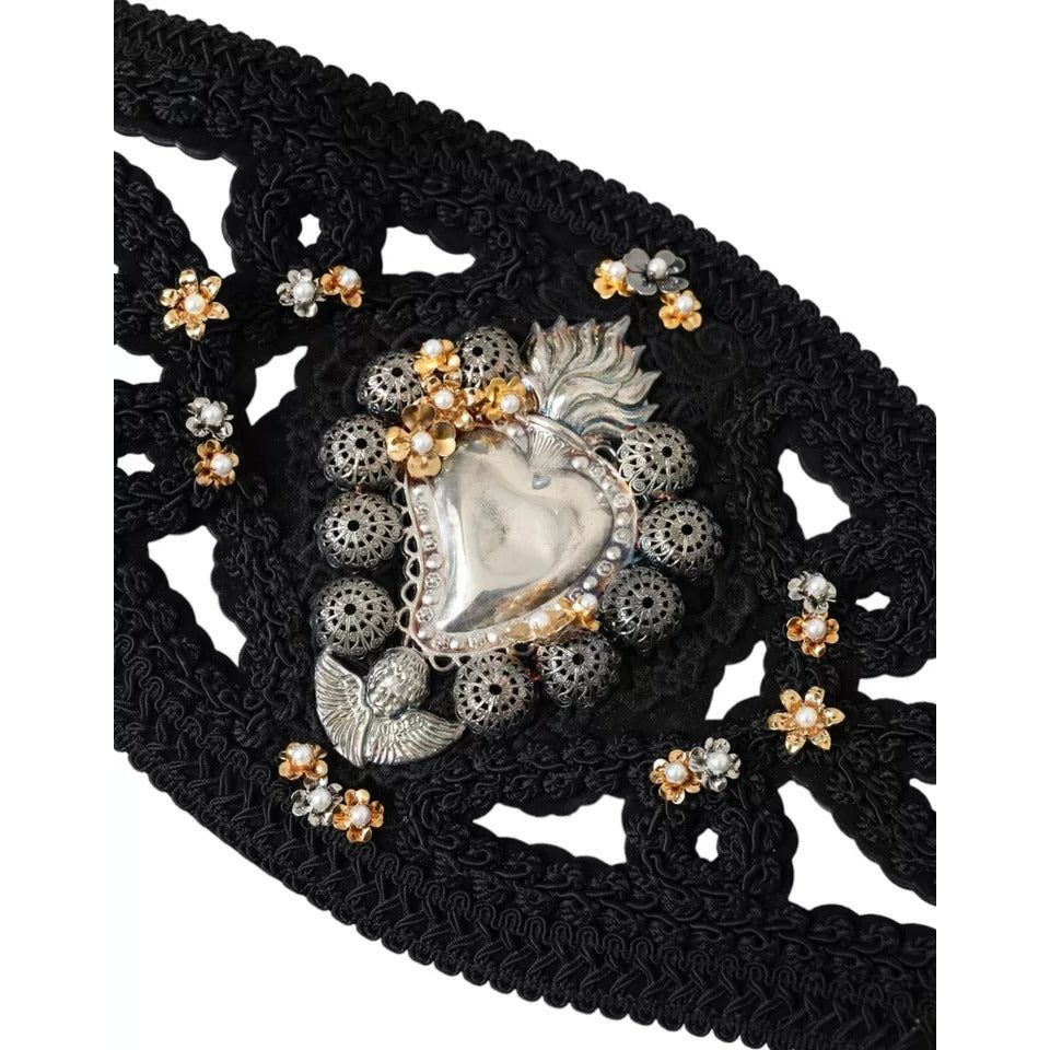 Dolce & Gabbana Black Canvas Embellished Waist Women Belt