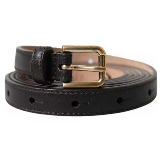 Dolce & Gabbana Dark Brown Leather Gold Metal Buckle Women Belt Dolce & Gabbana Dark Slate Gray