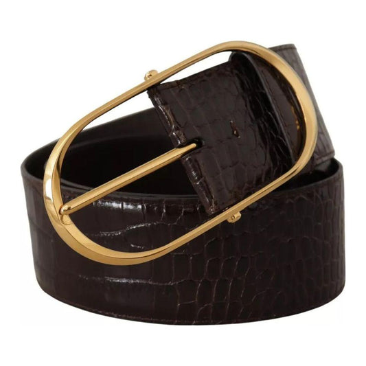 Dolce & Gabbana Brown Crocodile Pattern Leather Gold Oval Buckle Belt Dolce & Gabbana Black