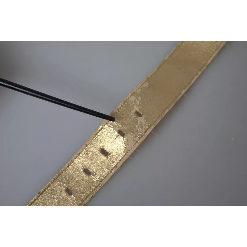 Dolce & Gabbana Gold Satin Leather Oval Metal Buckle Belt