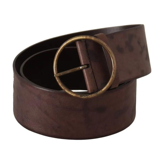 Dolce & Gabbana Dark Brown Wide Calf Leather Logo Round Buckle Belt Dolce & Gabbana Dark Slate Gray
