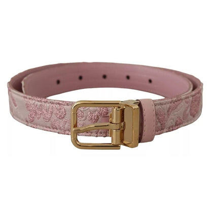 Dolce & Gabbana Pink Jaquard Embroidered Gold Tone Metal Buckle Belt