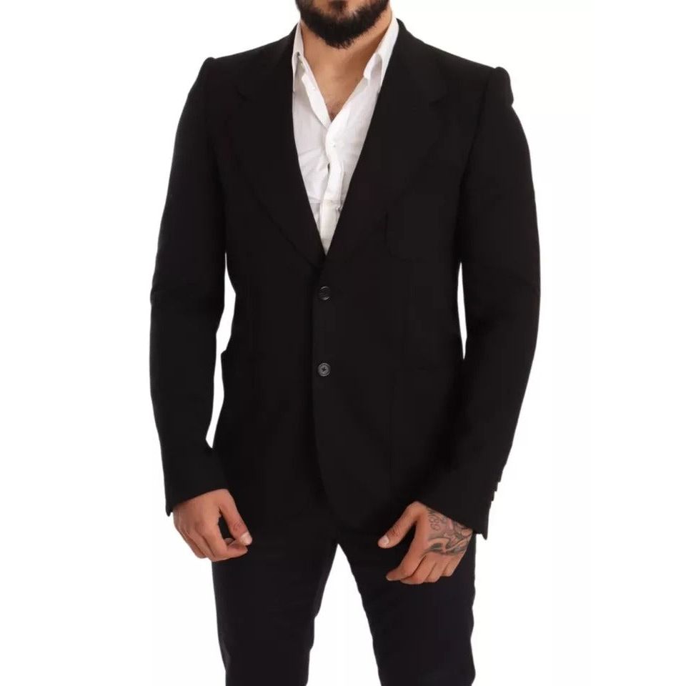 Dolce & Gabbana Black Wool Slim Fit Coat Jacket Blazer