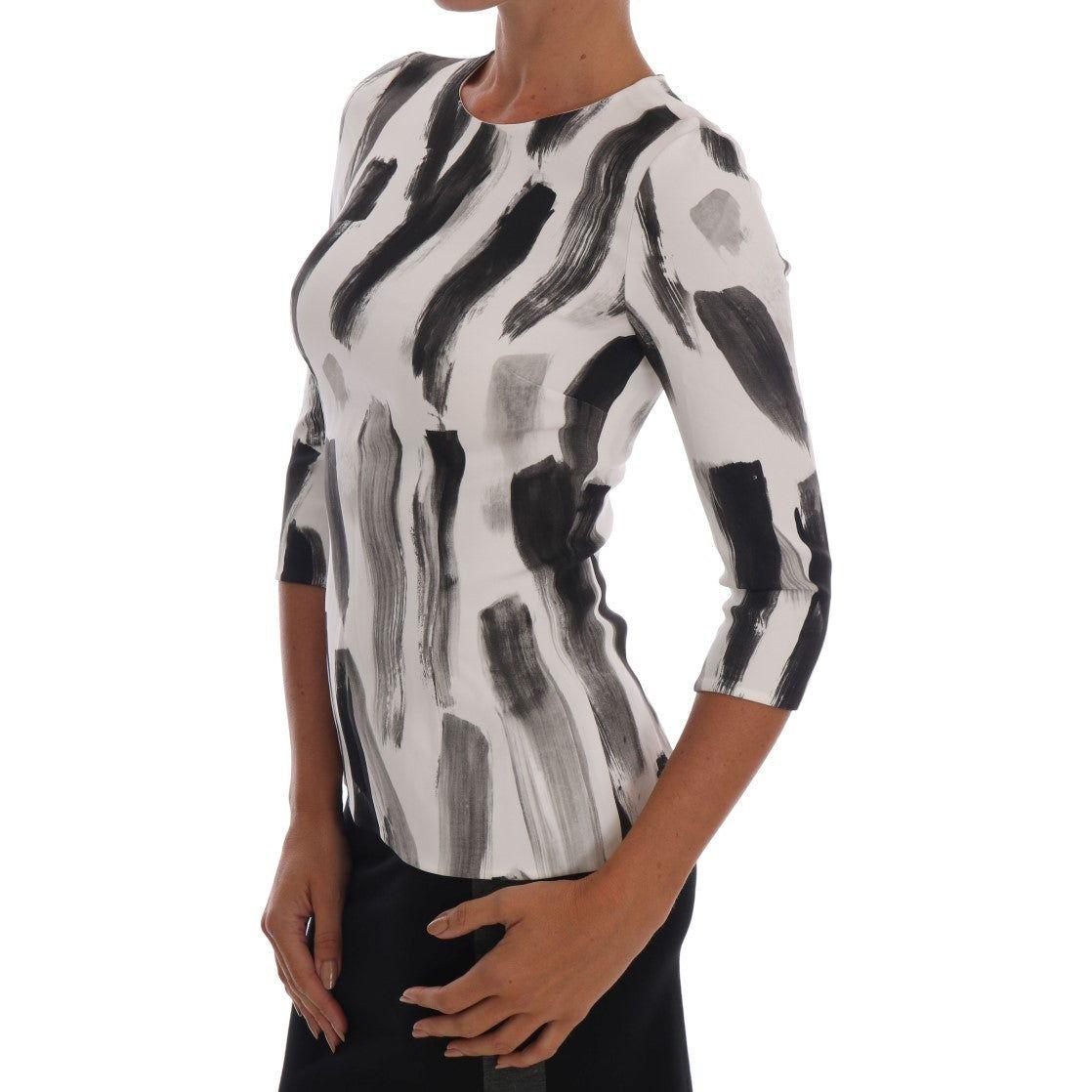 Dolce & Gabbana White Black Striped Printed Blouse Top