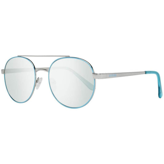 Guess turquoise aviator sunglasses for women with mirrored lenses, metal frame, full-rim style, 100% UVA & UVB protection, includes branded case.