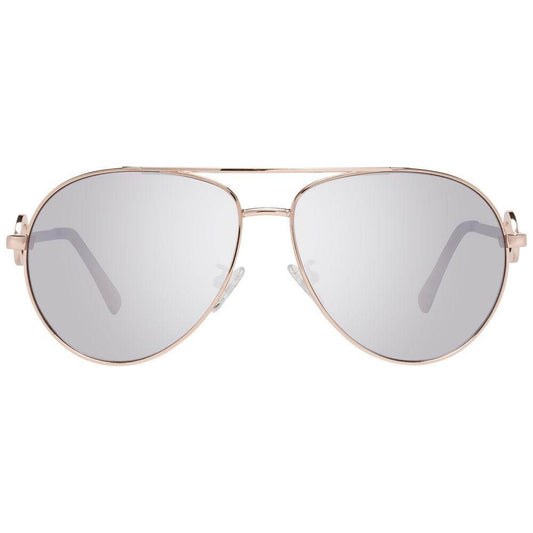 Rose gold aviator sunglasses for women with mirrored gradient lenses, metal frame, and full UV protection. Style: Guess. Frame: Full-Rim.