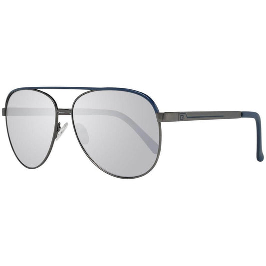 Guess Gray Men Sunglasses, metal aviator style with gunmetal frame and mirrored grey lenses, 100% UV protection, full-rim design.