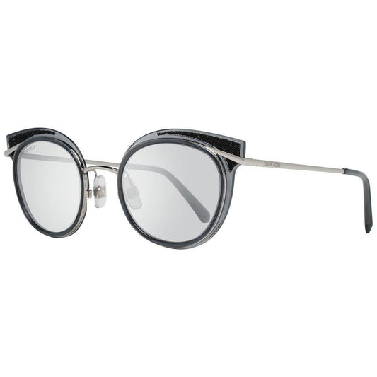 Swarovski Gray Oval Women Sunglasses with Metal Frame and Silver Mirrored Lenses, offering 100% UVA & UVB protection.