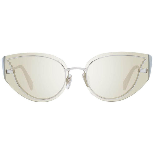 Gold cat-eye Police sunglasses for women with mirrored lenses offering 100% UVA & UVB protection, featuring metal and plastic frame.