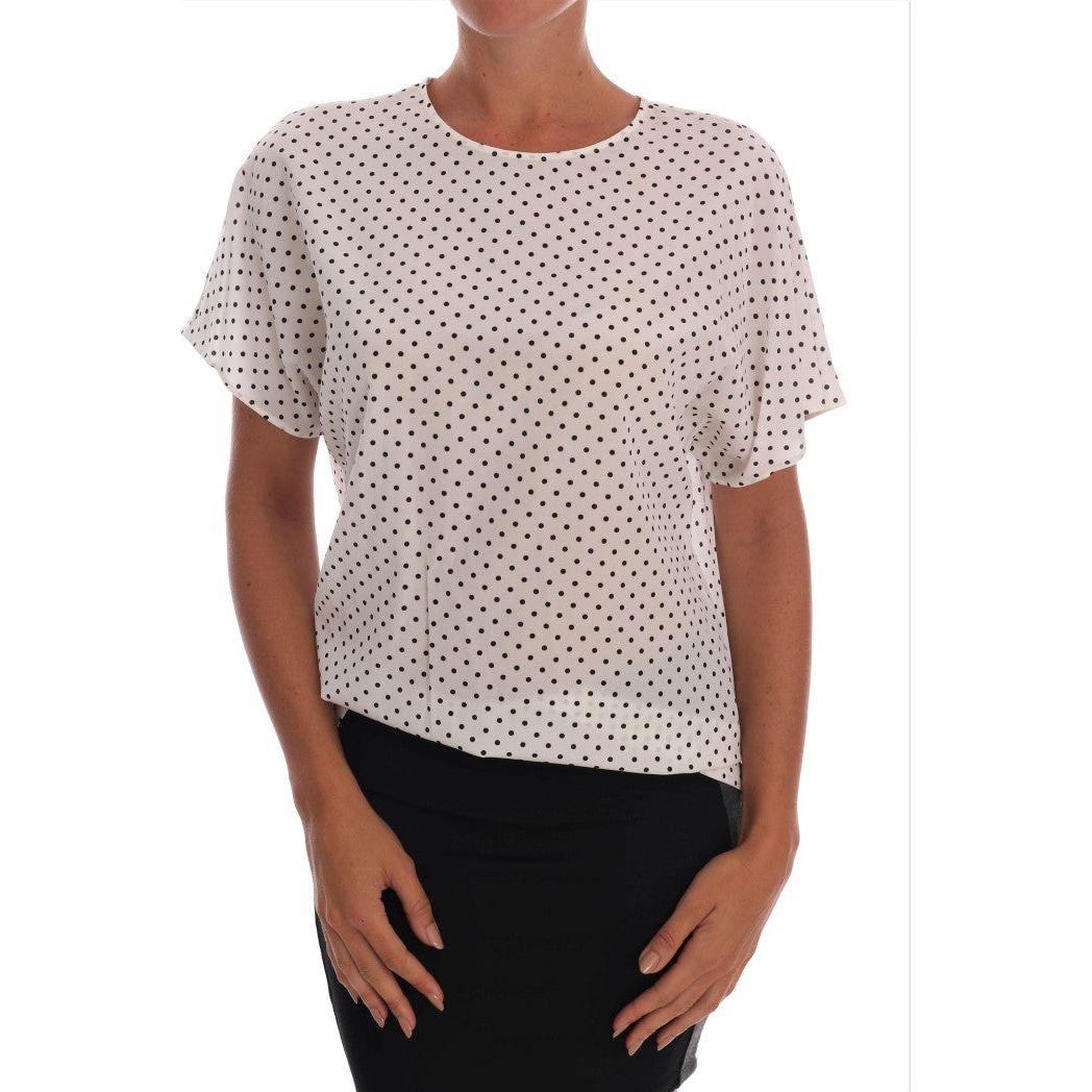 Dolce & Gabbana White Polka Dotted Silk T-shirt Top