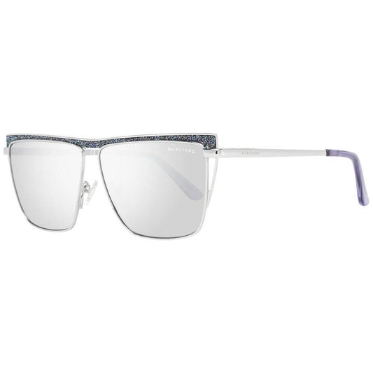 Marciano by Guess silver trapezium sunglasses for women, metal frame, yellow mirrored lenses, 100% UVA & UVB protection.