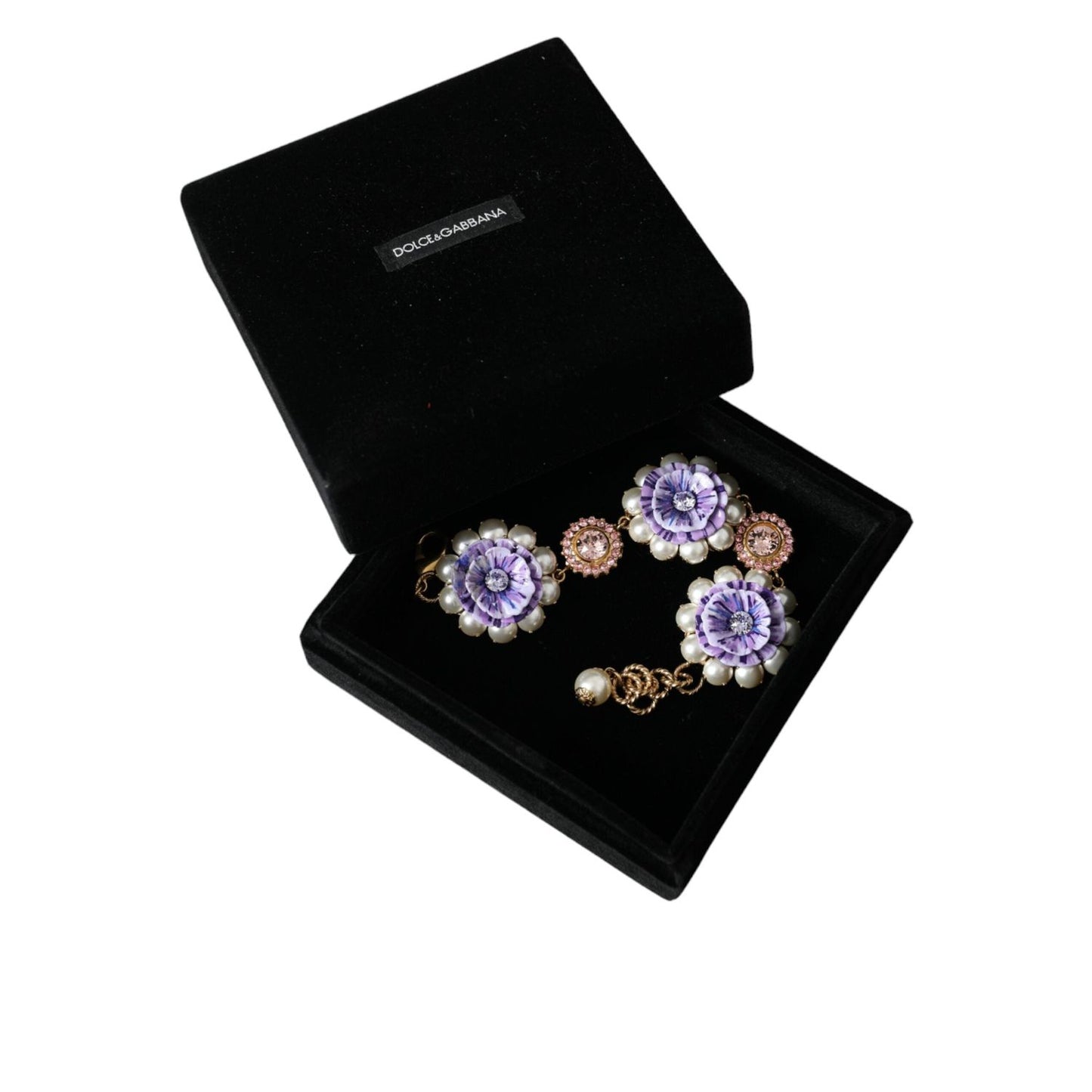 Dolce & Gabbana Gold FIORI BLOOMING Floral Baroque Crystals Bracelet