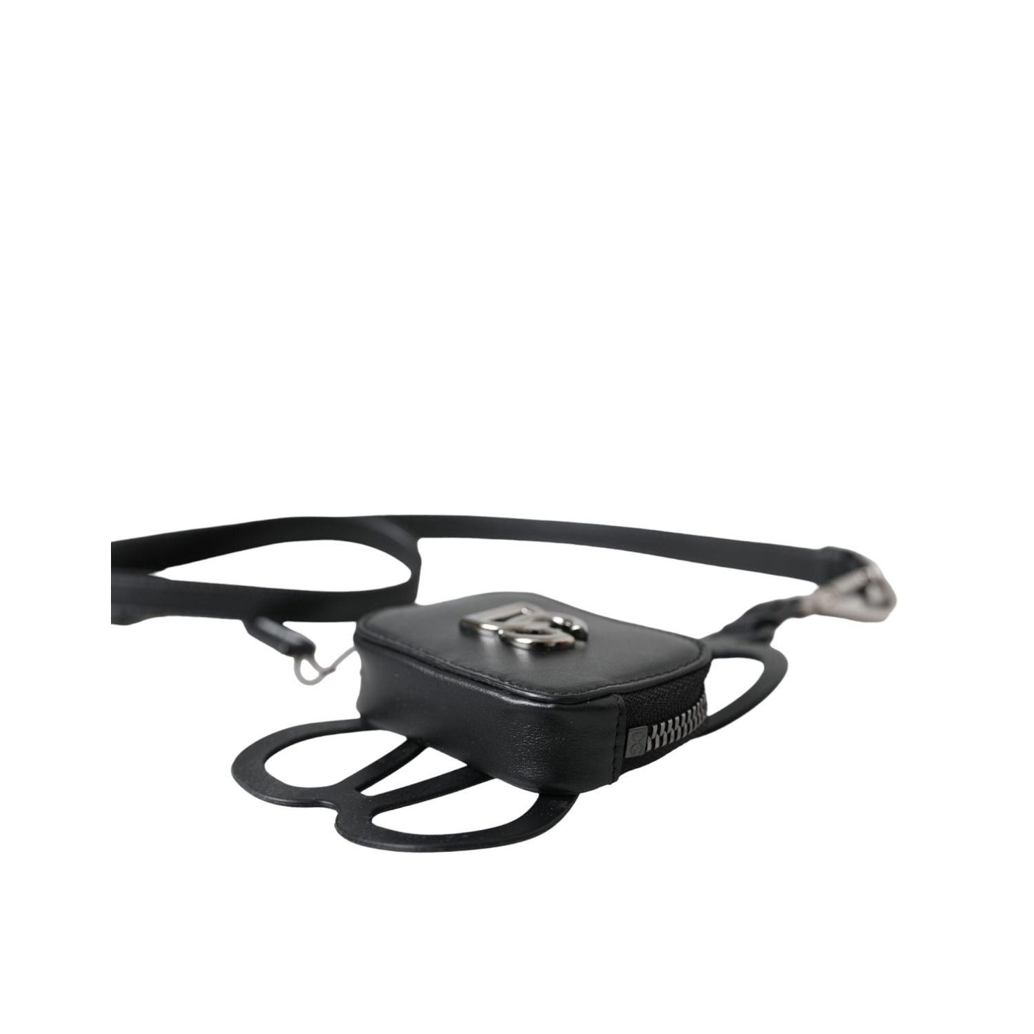 محفظة نقود معدنية من دولتشي آند غابانا مصنوعة من جلد العجل الأسود مع شعار DG