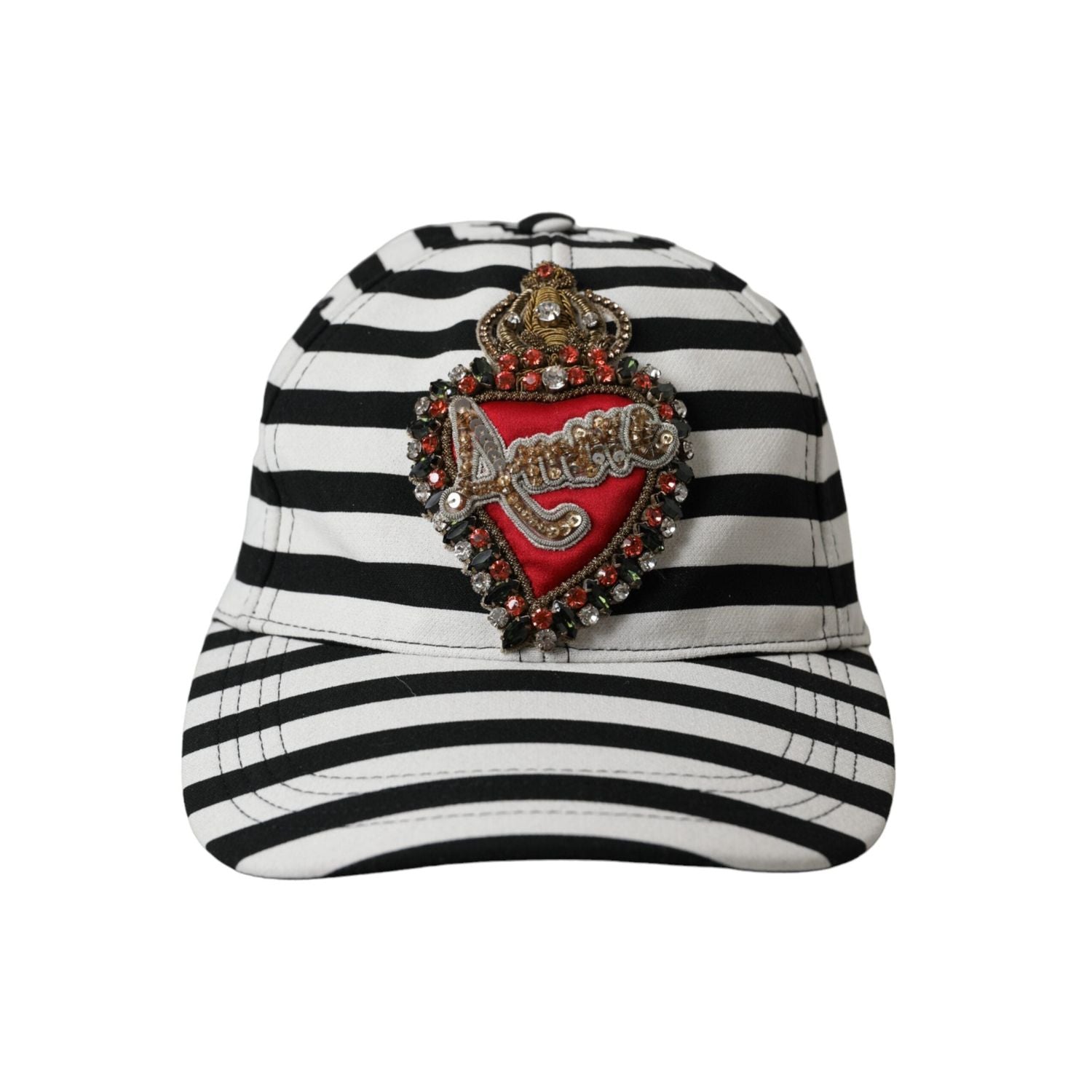 Dolce & Gabbana Black White Stripe Amore Heart Applique Baseball Hat