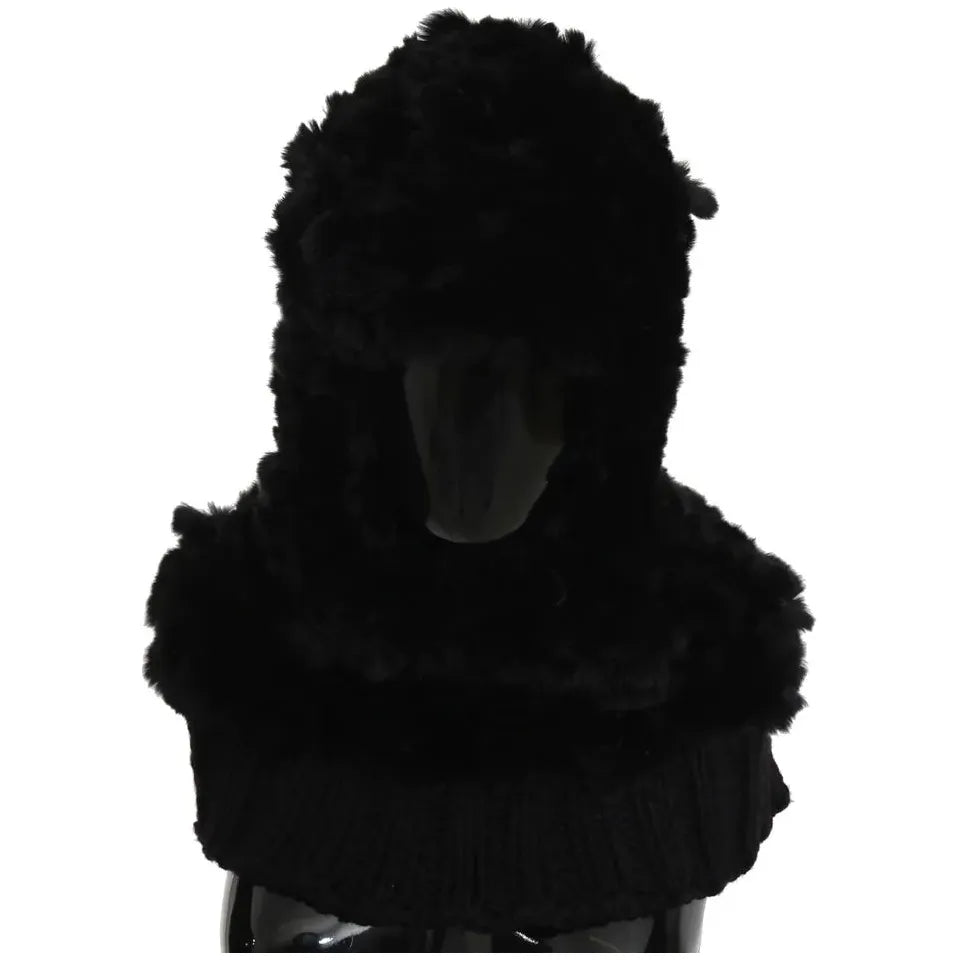 Dolce & Gabbana Black Silver Fox Fur Cashmere Hooded Scarf