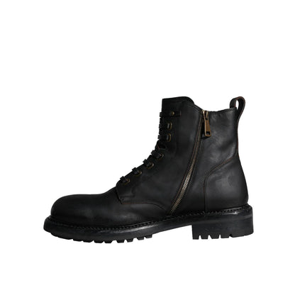 Dolce & Gabbana Black Lace Up Mid Calf Boots Men Shoes