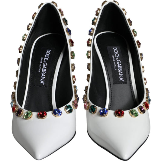 Dolce & Gabbana White Crystal Leather High Heels Pumps Shoes Dolce & Gabbana Dark Slate Gray