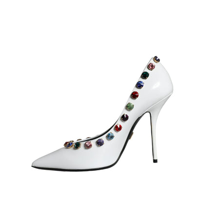 Dolce & Gabbana White Crystal Leather High Heels Pumps Shoes