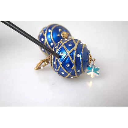 Dolce & Gabbana Gold Brass Blue Dangle Christmas Ball Crystal Clip On Earrings