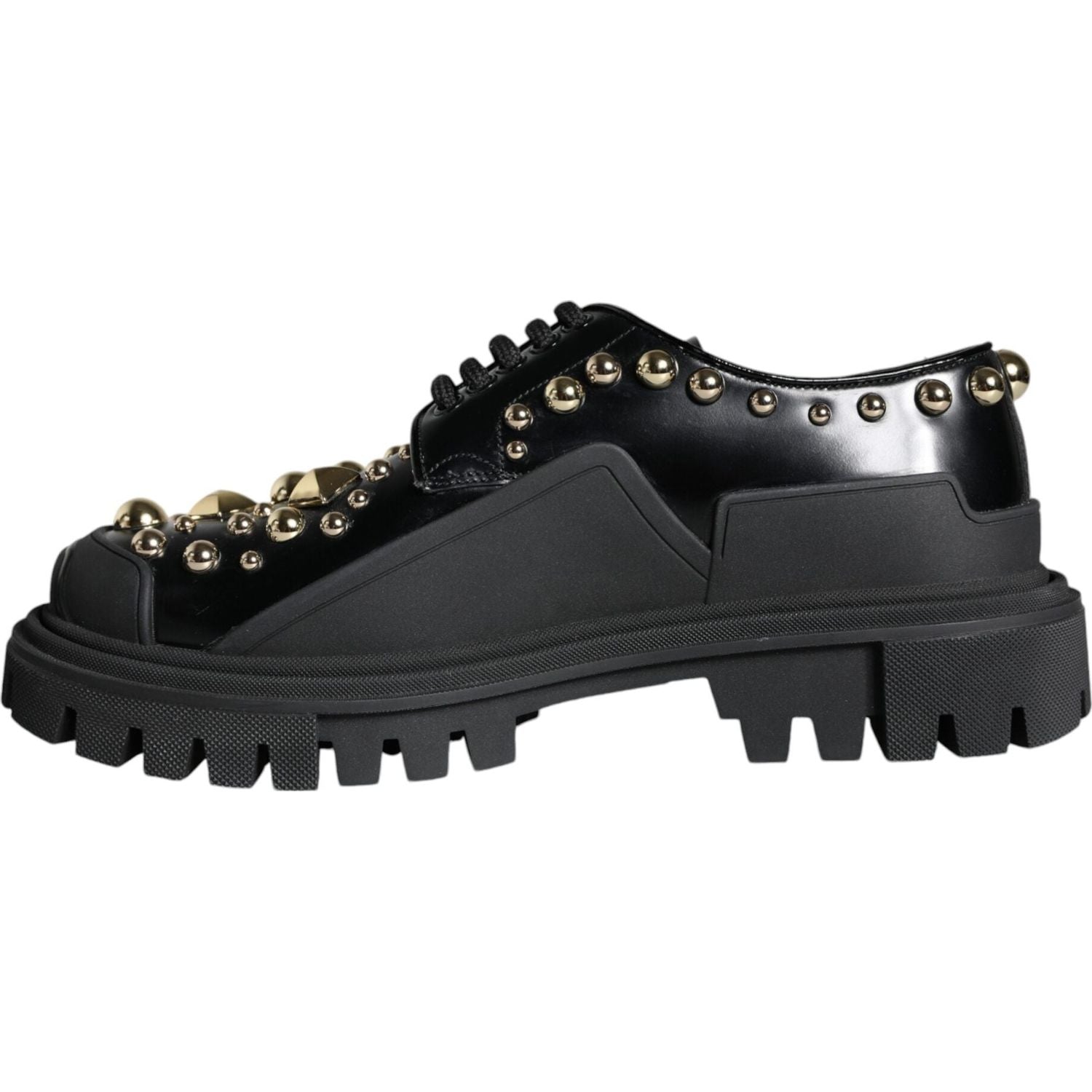 Dolce & Gabbana Black Leather Trekking Derby Embellished Shoes