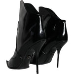 Dolce & Gabbana Black Patent Leather Pointed Ankle Boot Shoes LA11392-39