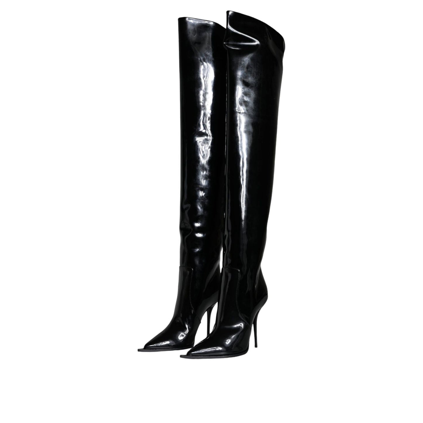 Dolce & Gabbana Black Patent Leather Knee High Boots Shoes