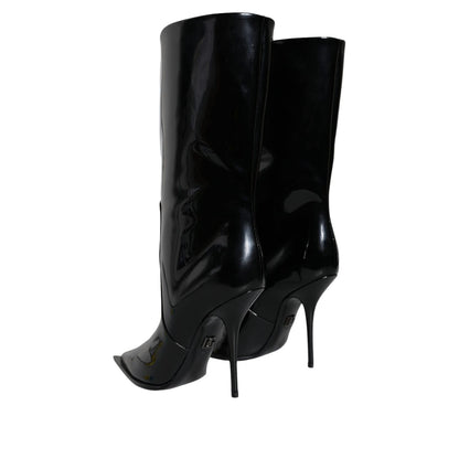 Dolce & Gabbana Black Patent Leather Mid Calf Boots Shoes