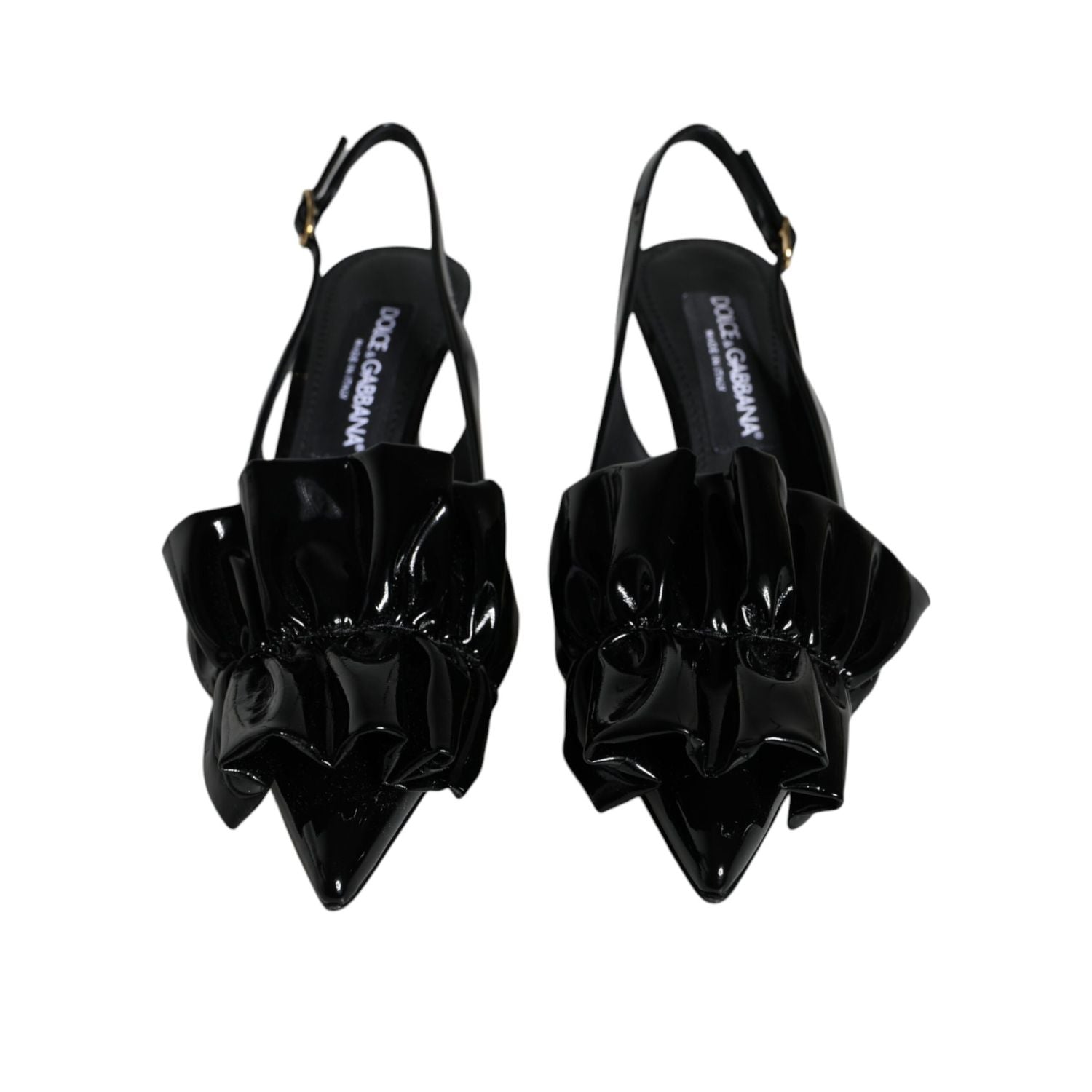 حذاء مفتوح من الخلف بكعب عالٍ من الجلد الأسود اللامع من دولتشي آند غابانا