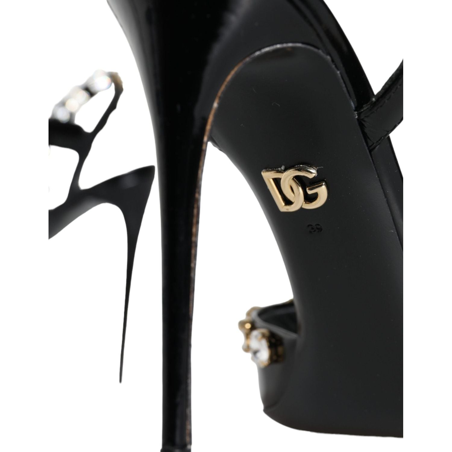 حذاء صندل من الجلد الأسود بحزام للكاحل من دولتشي آند غابانا