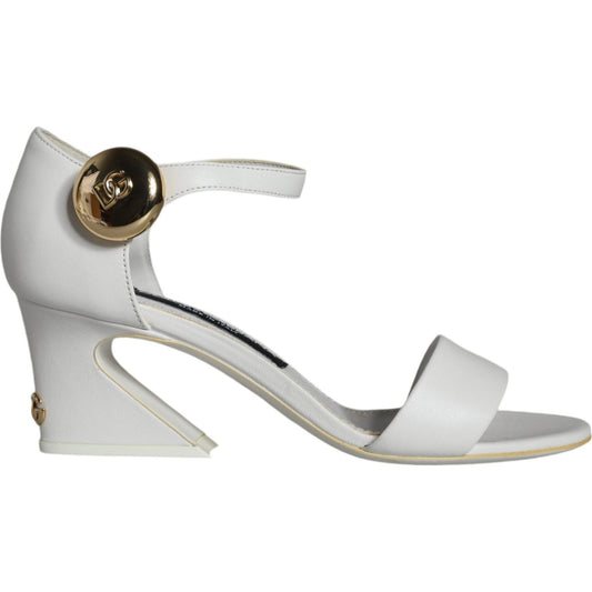 Dolce & Gabbana White Leather Heels Keira Sandals Shoes Dolce & Gabbana Gray