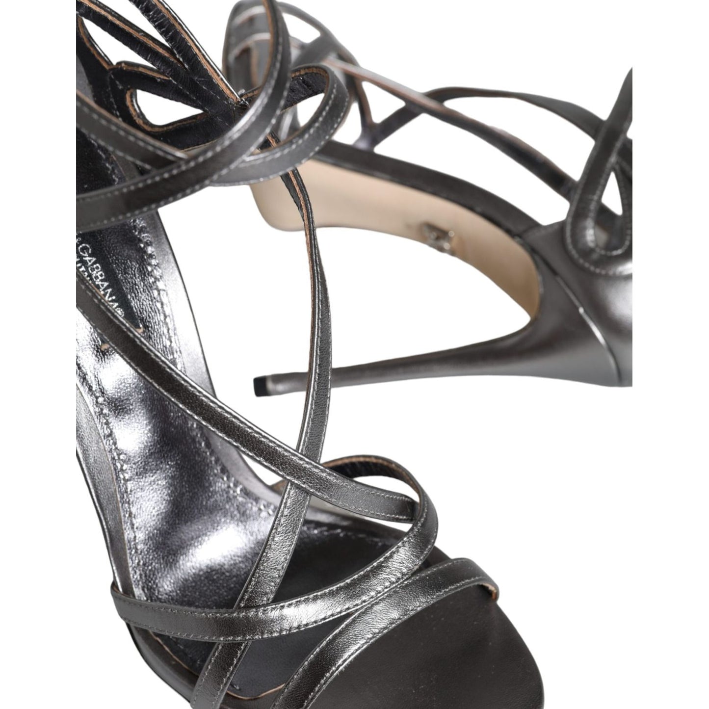 Dolce & Gabbana Silver Keira Leather Heels Sandals Shoes