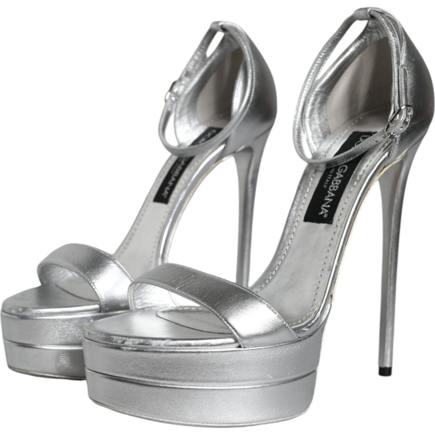 Dolce & Gabbana Silver KEIRA Heels Ankle Strap Sandals Shoes