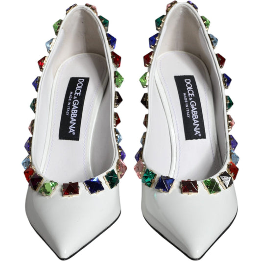 Dolce & Gabbana White Crystals Leather High Heels Pumps Shoes Dolce & Gabbana Light Gray