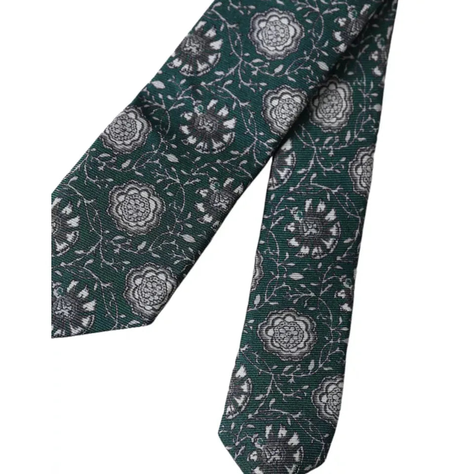 Dolce & Gabbana Green Floral Print Silk Adjustable Men Tie