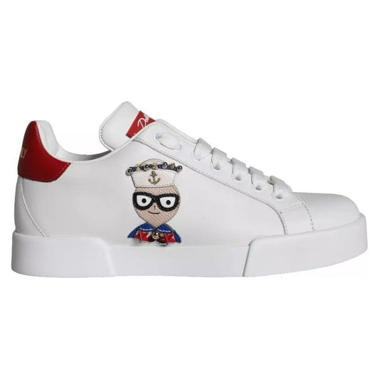 Dolce & Gabbana White Patch Calfskin Nappa Portofino Sneakers Shoes Dolce & Gabbana Light Gray