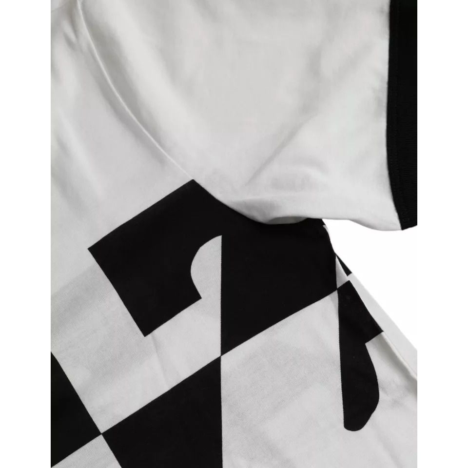 تي شيرت Dolce &amp; Gabbana من القطن بطبعة موسيقى الجاز باللونين الأبيض والأسود بأكمام قصيرة