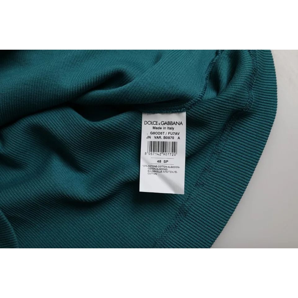 تي شيرت دولتشي آند غابانا قطني أزرق وأخضر بأكمام قصيرة وياقة مستديرة