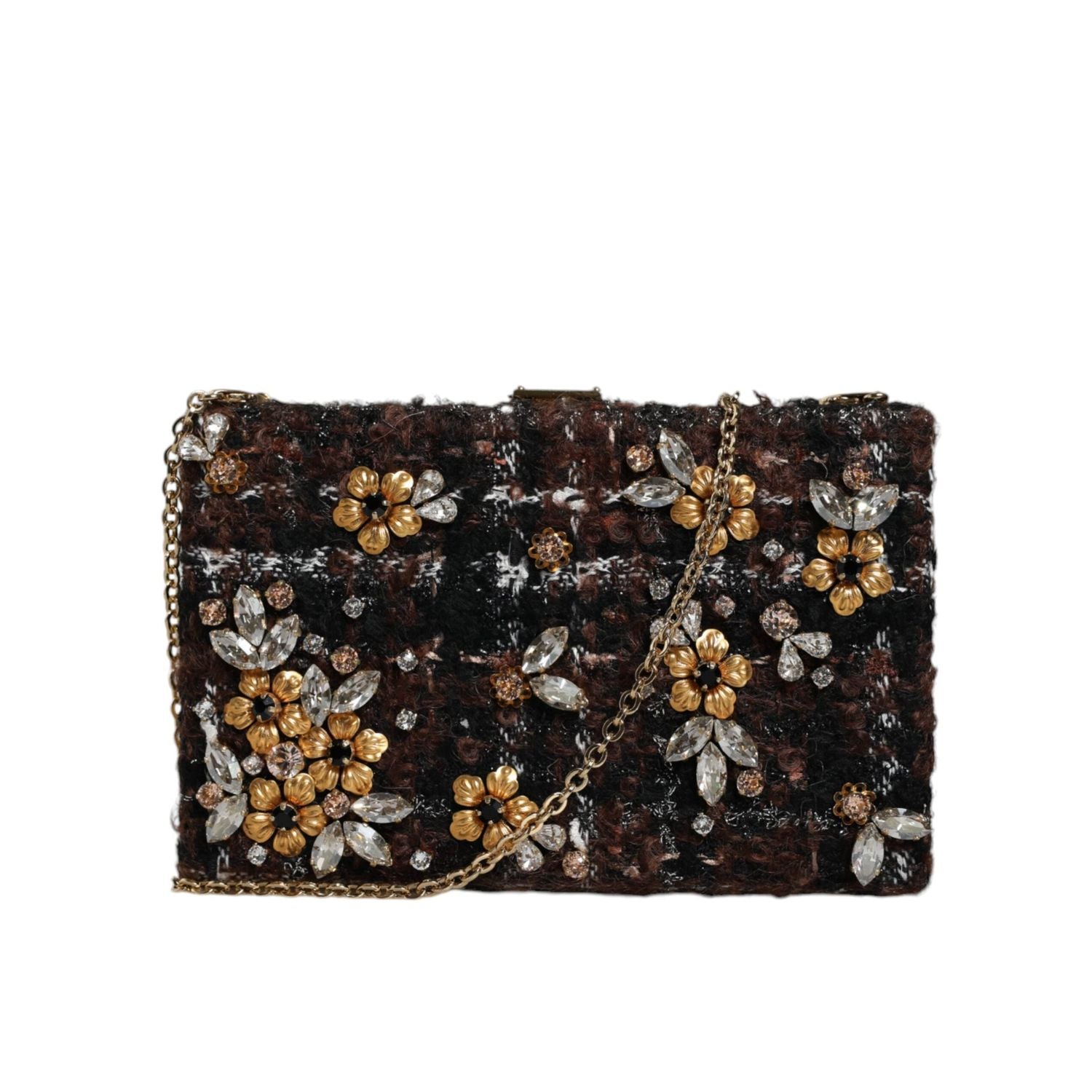 حقيبة كلاتش من دولتشي آند غابانا متعددة الألوان من التويد مزينة بالزهور للحفلات المسائية